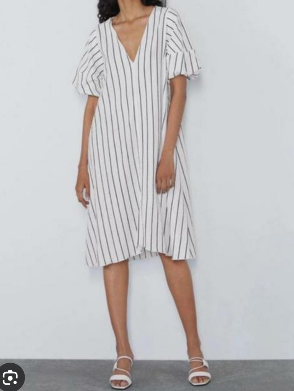 Zara White Dress with Black Stripes